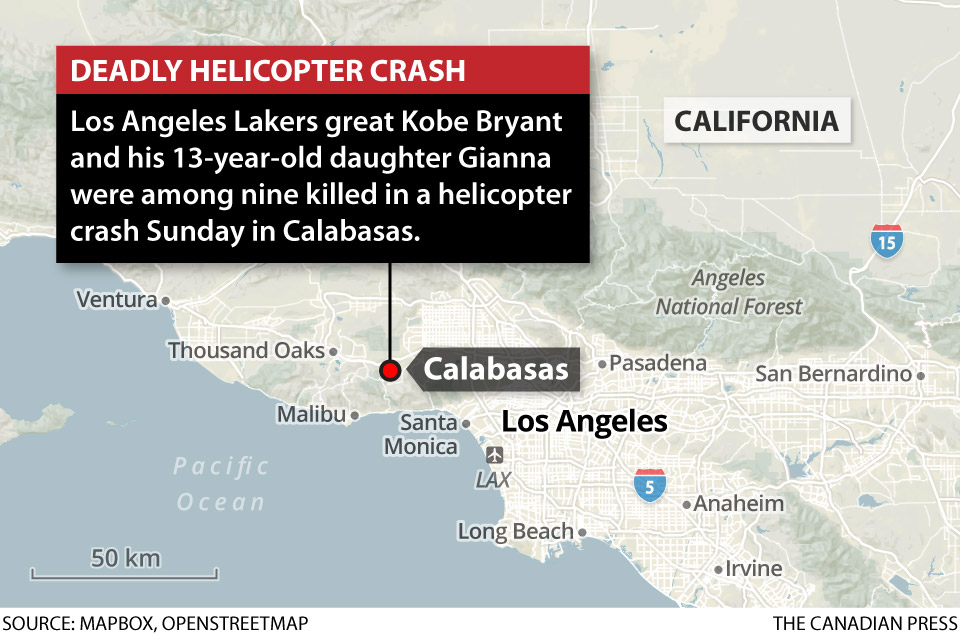 Kobe Bryant Killed In Helicopter Crash Near Los Angeles National Globalnews Ca