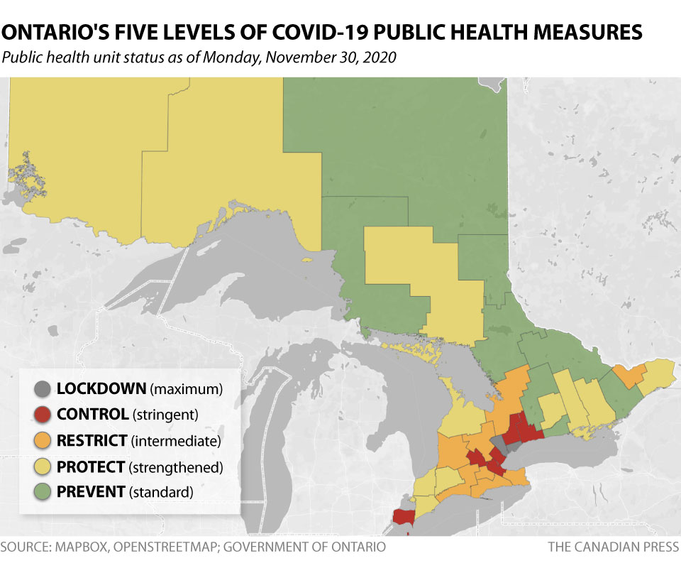 ONTARIO'S FIVE LEVELS OF COVID-19 PUBLIC HEALTH MEASURES