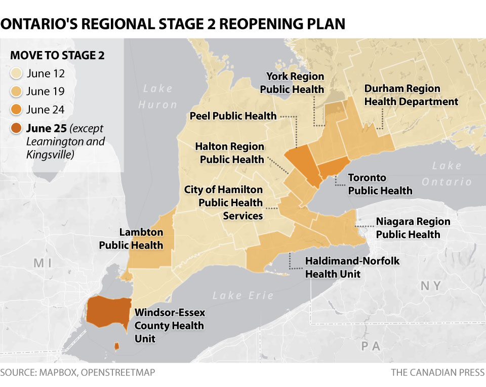 ONTARIO'S STAGE 2 REOPENING DELAY AREAS