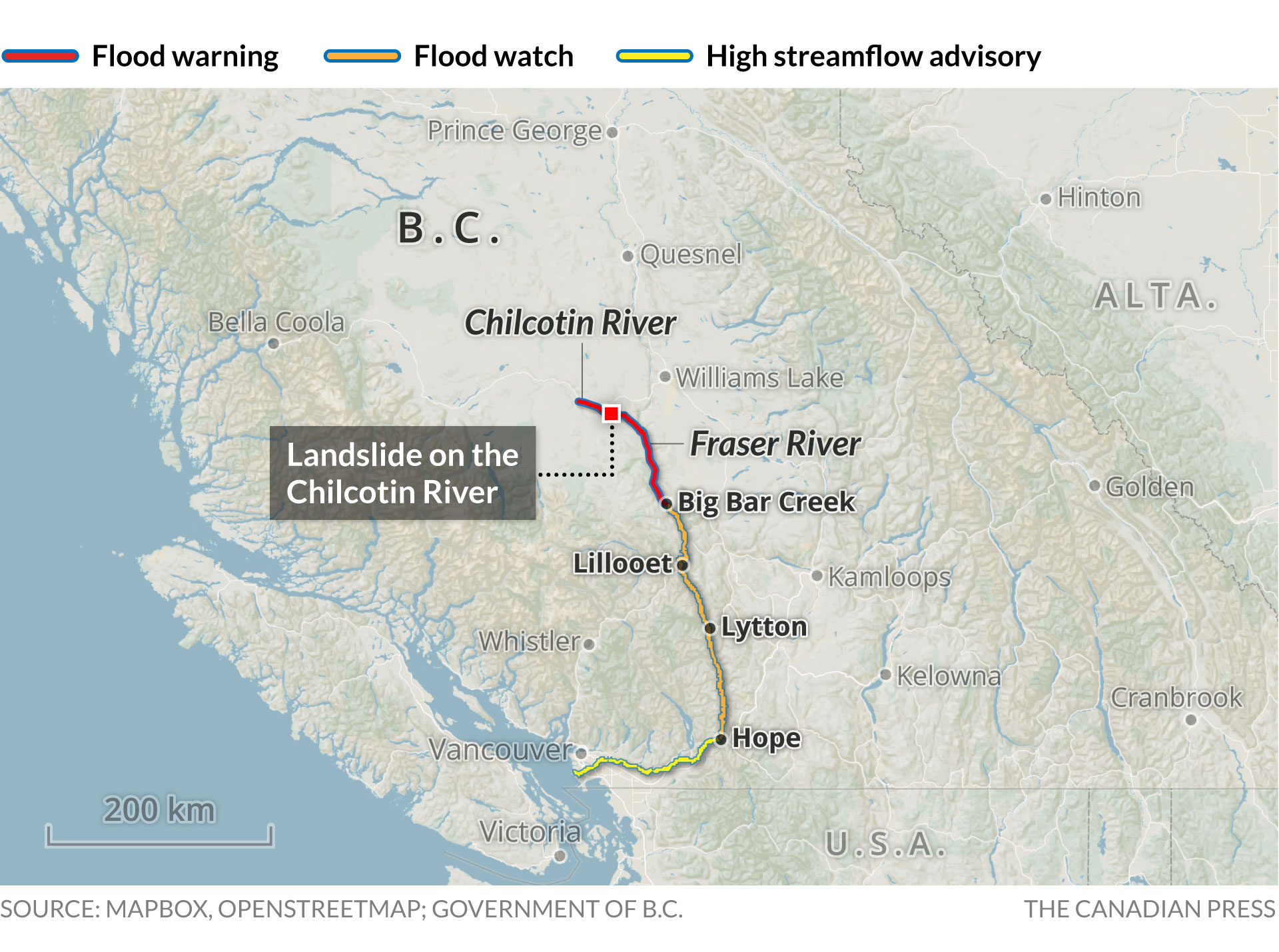 B.C. landslide flood warning